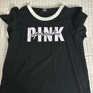 Pink tshirt with script logo in white